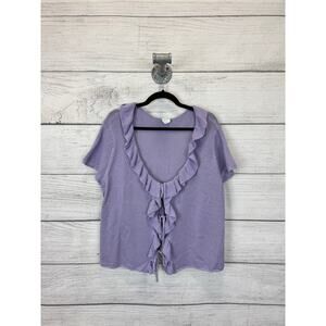 Wild Fable Plus Size Purple Ruffle Short Sleeve Knit Tie Front Top Size 4X